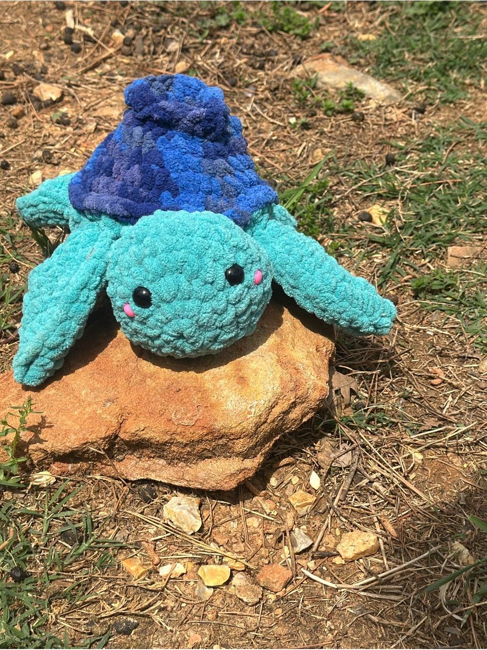 Handmade Plush Turtle - Teal & Blue